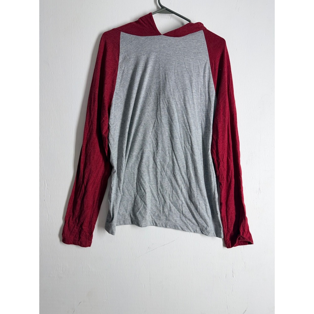 21 Men Raglan Hoodie Mens Large Grey Red Colorblock Lightweight Baseball Tee